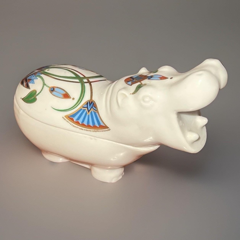 VTG Elizabeth Arden The Pharaohs 1982 Hippo Ceramic Art Deco Trinket Dish 5x2"